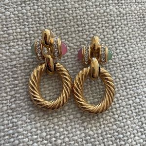 GIVENCHY SIGNED VINTAGE CLIP-ON EARRINGS CABACHON GENSTONES & RHINESTONES